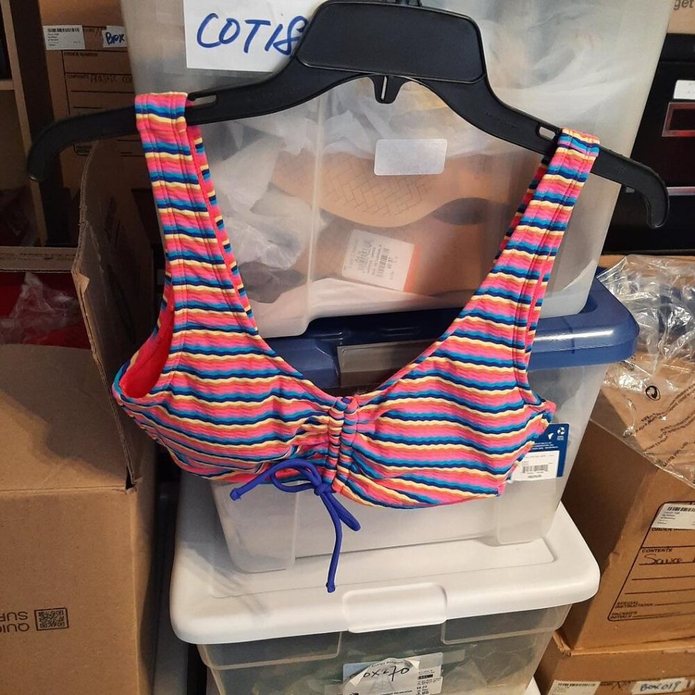 NEW With Tag ! Arizona Jean Striped Bralette Bikini Push Up Top MultiColor Sz M